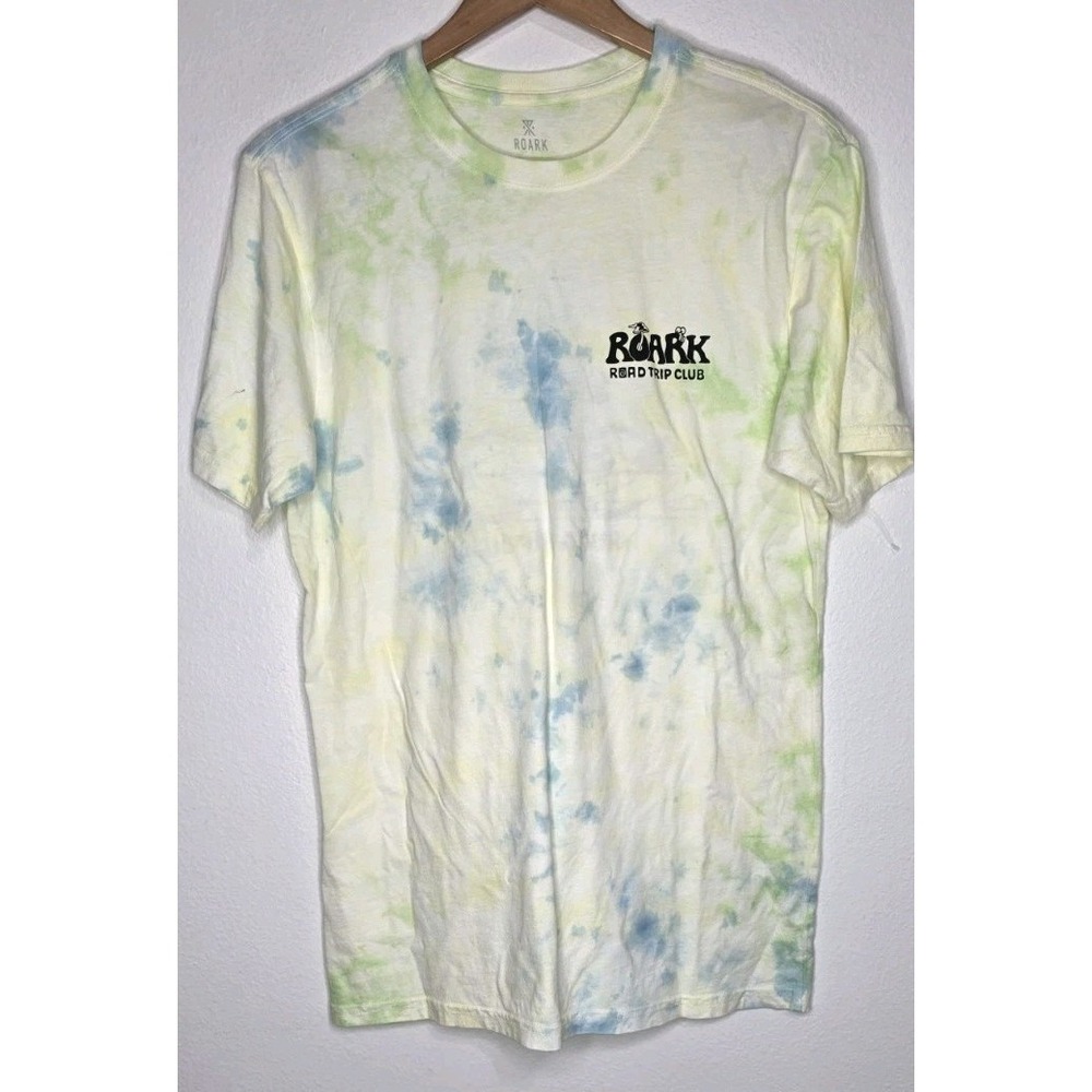 New Roark Tie Dye Road Trip Club Graphic Print T-Shirt Neon Sz M Crewneck Retro